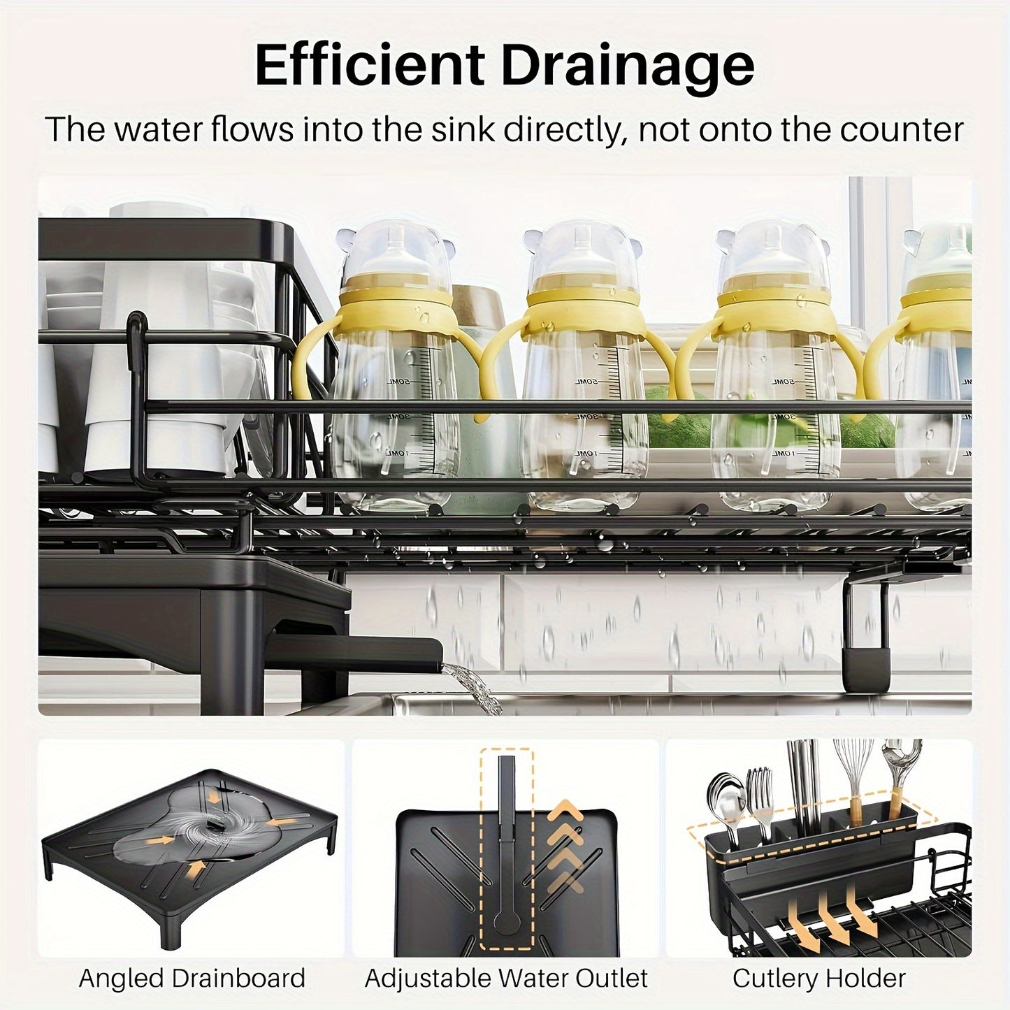 Expandable 2-in-1 Dish Drying Rack - Space-Saving, Rust-Resistant Metal Dish Drainer With Pan Slots, Utensil Holder, And Drainboard For Kitchen Counter And Sink Organization