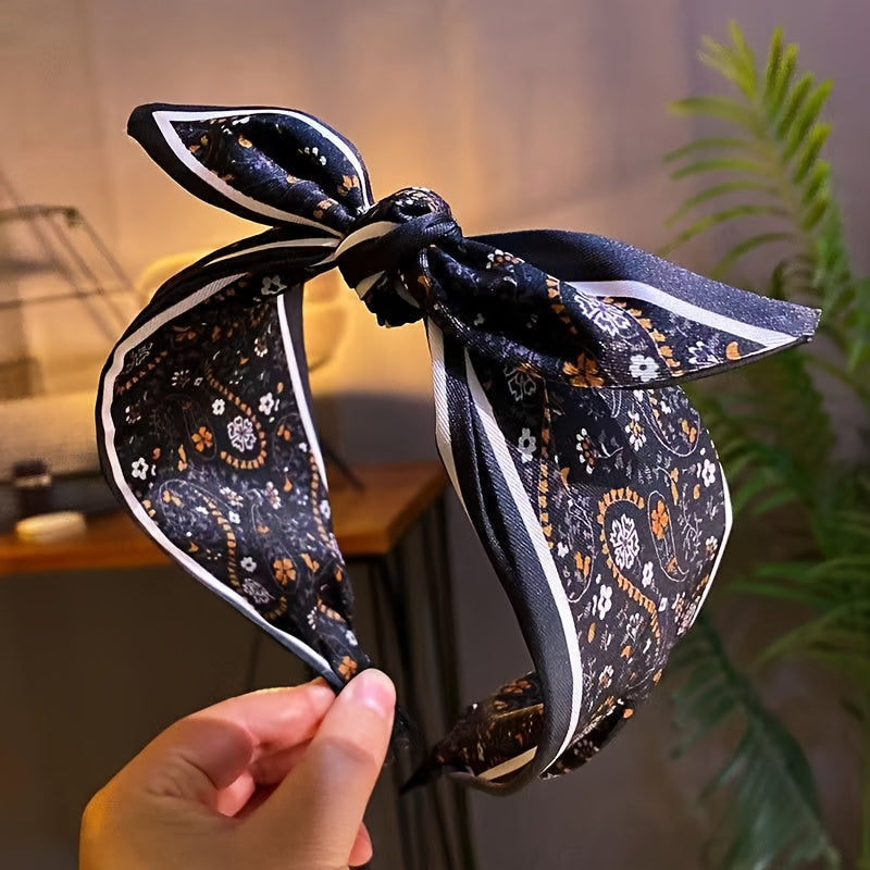 2pcs Elegant & Boho Chic Knotted Headbands for Women - Floral & Paisley Designs with Rabbit Ear Accents, Comfortable Fabric Hair Accessories for Casual Attire