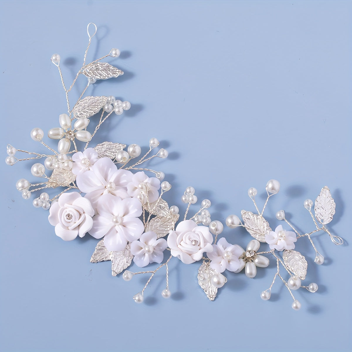 1Pc Flower Bride Wedding Hair Vine Pearl Bridal Hair Piece Leaf Hair Accessories Rhinestone Headband For Women And Girls