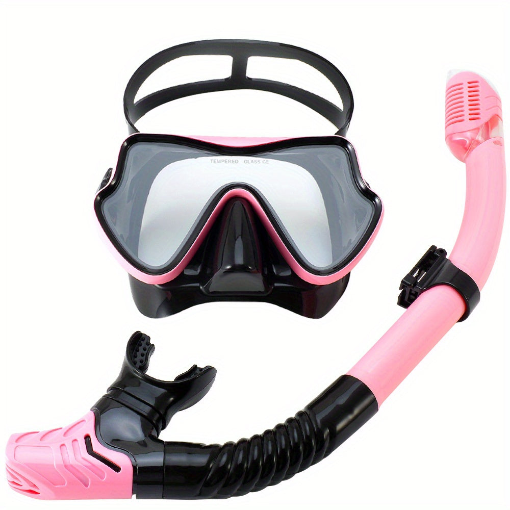 Unisex Premium Snorkeling Goggles with Wide-Angle View - Large Frame Silicone Mask & Anti-fog Breathing Tube Set for Comfortable, Leak-proof Diving Adventures