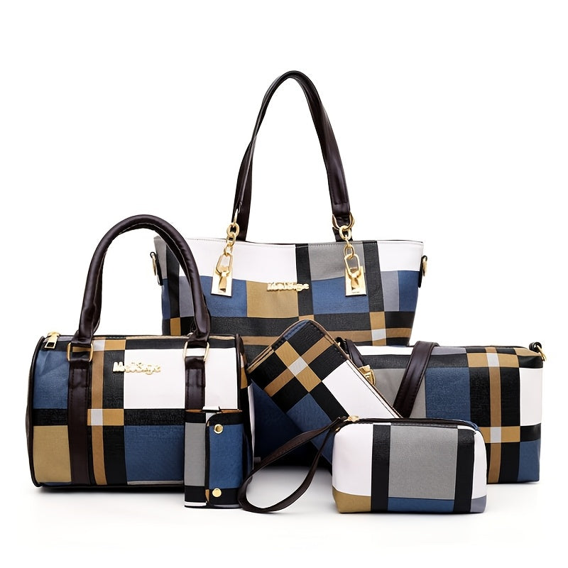 6pcs Womens Handbags Tote Bags Shoulder Bag Leather Purses Satchel Bag Top-Handle Handbag Crossbody Bag Wallet Clutch