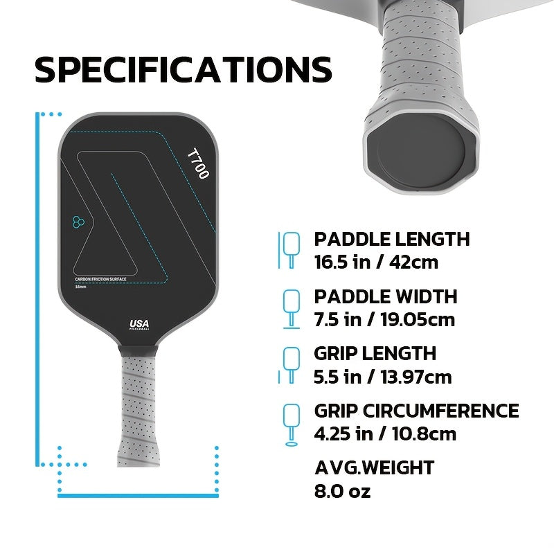 1pc T700 Carbon Fiber Pickleball Paddle, 16mm High-Friction Cloth Pattern Racket, Cold Pressed, Breathable & Comfortable Grip, Unisex-Adults, USA Approved