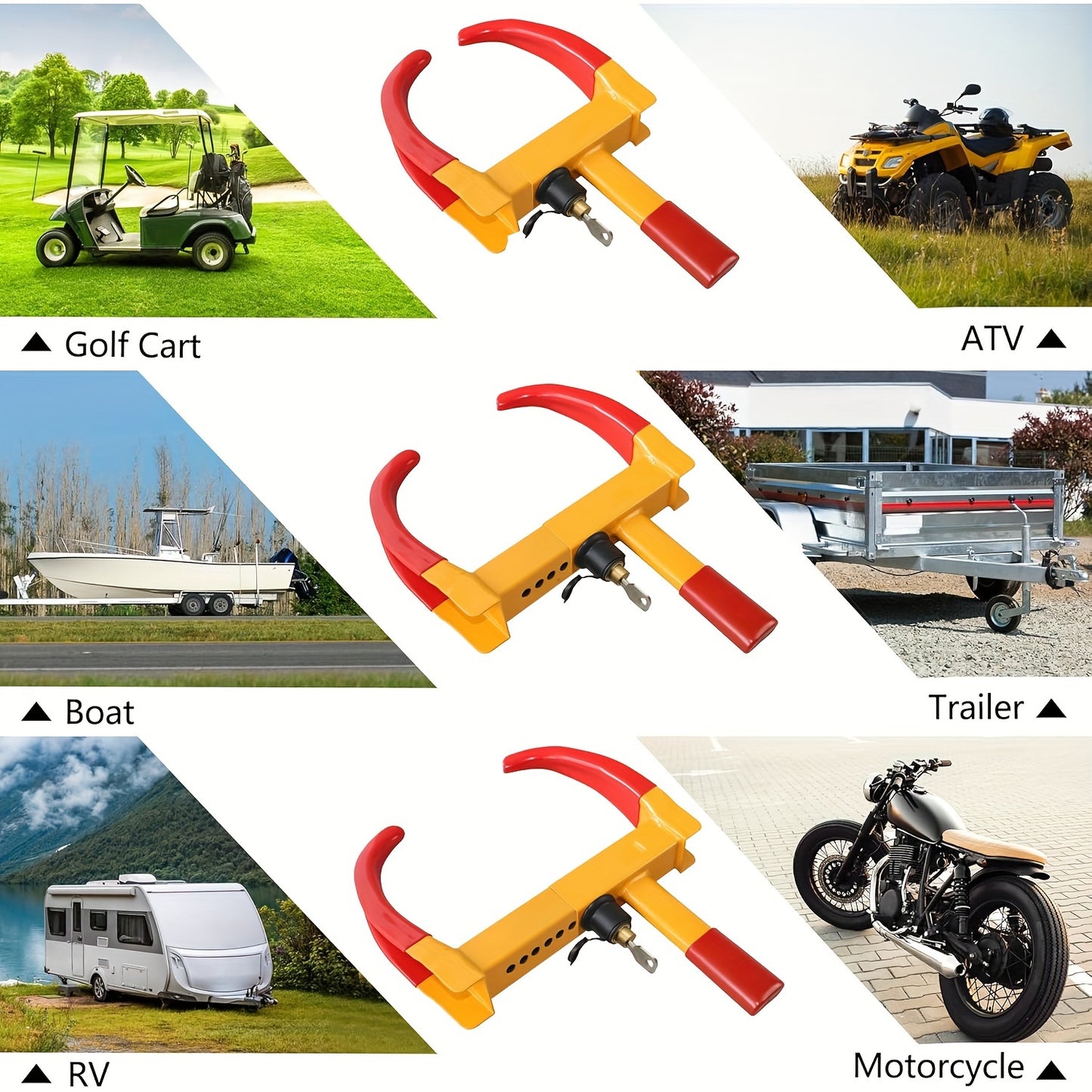 Adjustable Wheel Lock with 3 Keys, Heavy-Duty Steel Security Tire Shoe Lock for ATV, RV, SUV, Car, Golf Cart, Boat, Motorcycle - Anti-Theft Trailer Safety Accessory