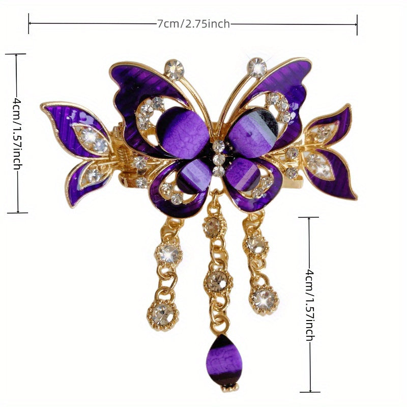 Three-Piece Set, Sparkling Hairpin, Butterfly Tassel, Diamond Jewelry, Vintage Bohemian Tail Hair Tie, Christmas Gift, Holiday Collar Gift, New Year'S Gift, Daughter, Mother Gift.