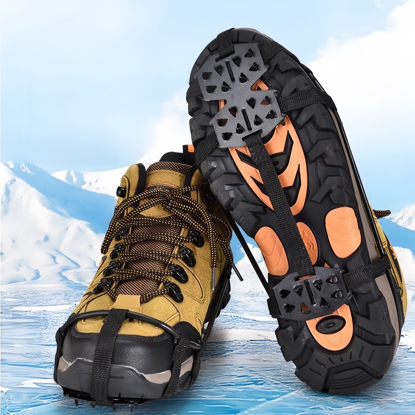 24-Tooth Stainless Steel Ice Grips - Anti-Slip Snow Claw Shoe Covers for Winter, Outdoor Hiking Crampons