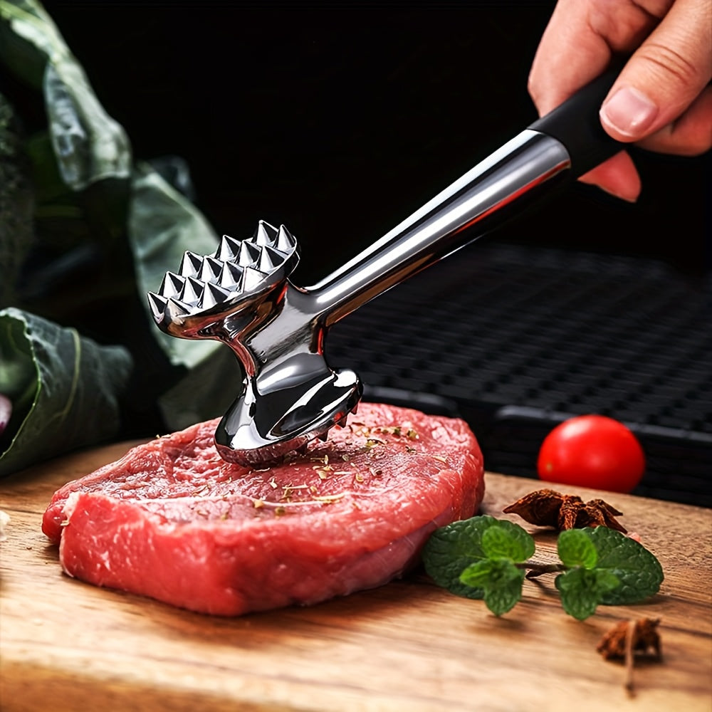 Premium Stainless Steel Meat Tenderizer Mallet with Non-Slip Handle - Dual Nail Design for Effortless Tenderizing of Steak, Chicken & Fish - Essential Kitchen Tool