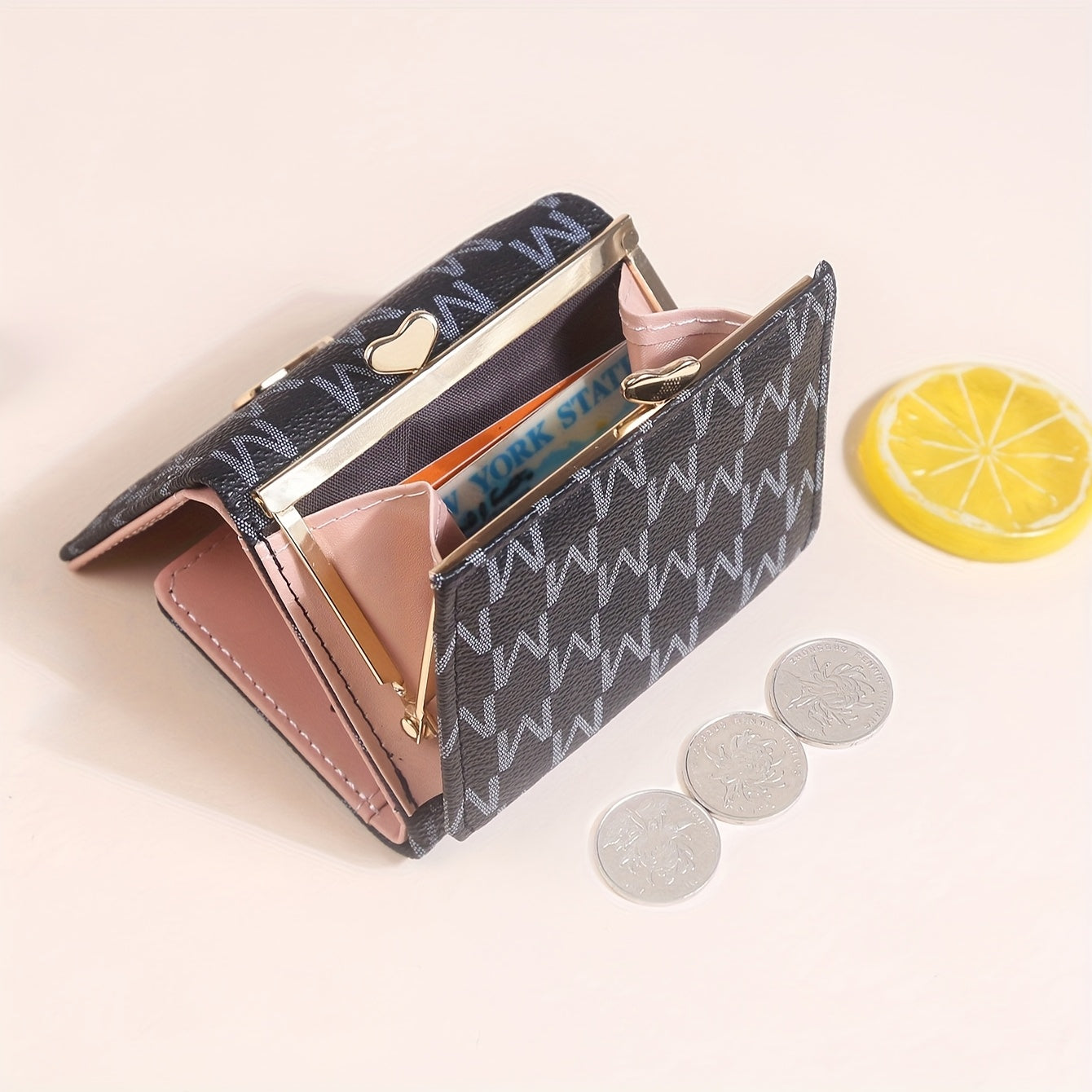 "Mother's Day Gift for Mom - Designer Monogram Tri-Fold Wallet w/ 12 Card Slots & Heart-Shaped Clasp | Vegan Faux Leather Compact Credit Card Holder, Stylish Women's Wallet (Perfect Gift for Her - Birthday, Anniversary & Moth