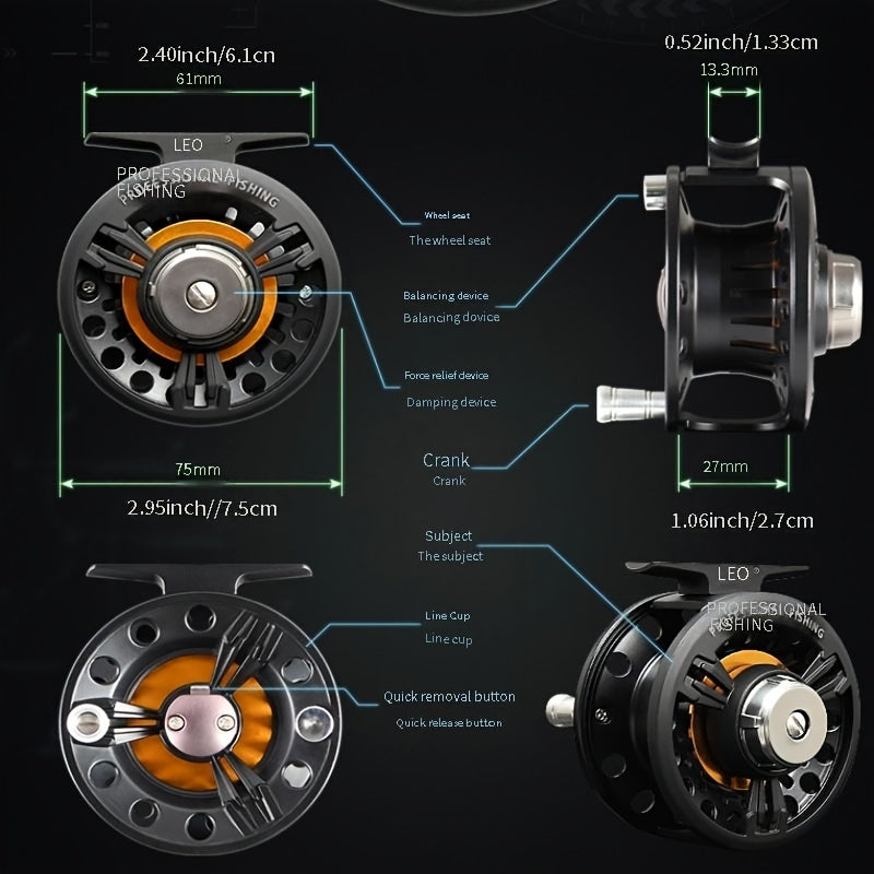 Metal Fly Fishing Reel, Metal Raft Wheel, Front Drag, Quick Line Removal, Suitable For Freshwater Saltwater Fishing