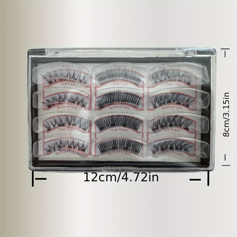 3 Styles of Magnetic False Eyelashes, 12pcs, Tweezers + Brush, Magnetic False Eyelashes Natural Set for Beginners