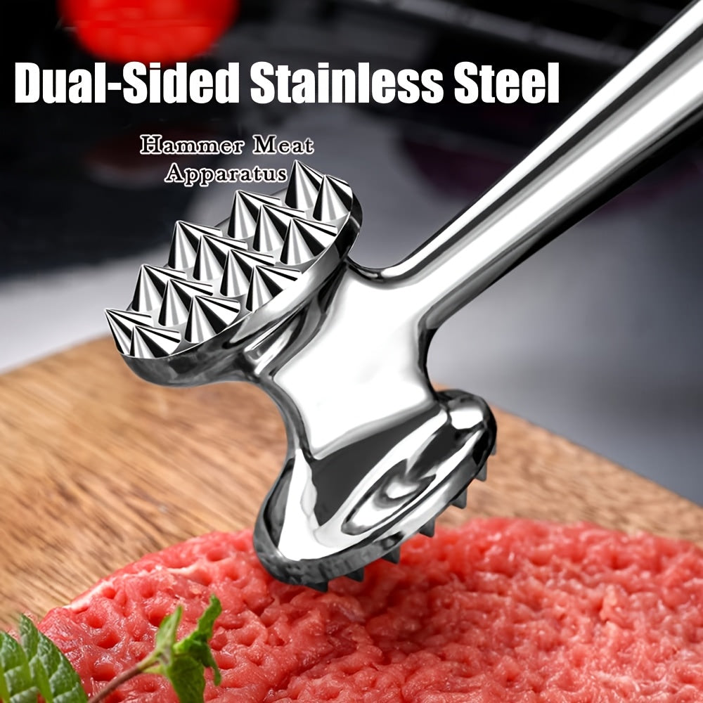 Premium Stainless Steel Meat Tenderizer Mallet with Non-Slip Handle - Dual Nail Design for Effortless Tenderizing of Steak, Chicken & Fish - Essential Kitchen Tool
