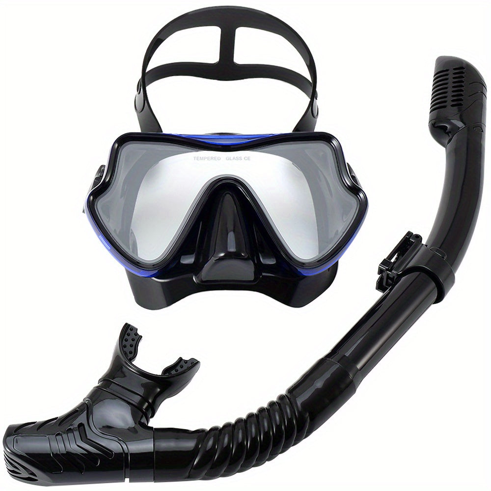 Unisex Premium Snorkeling Goggles with Wide-Angle View - Large Frame Silicone Mask & Anti-fog Breathing Tube Set for Comfortable, Leak-proof Diving Adventures