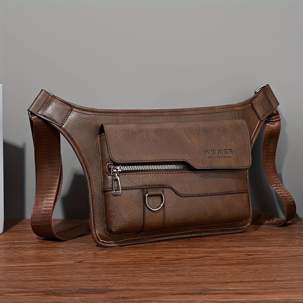 1pc Men's Vintage PU Leather Crossbody Bag - Large Capacity High Quality Chest Bag with Magnetic Closure, Multi-Compartment Design & Adjustable Strap (31.5inch) for Daily Commute, Casual Outings, Versatile Travel Pouch | Styl