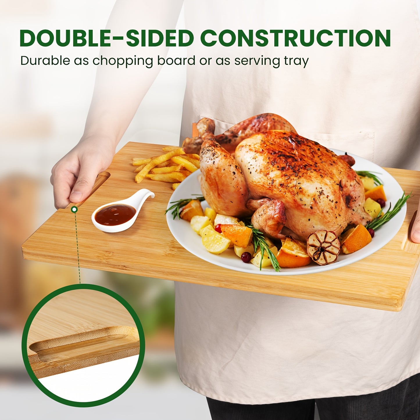 4pcs Oversized Bamboo Cutting Board, Equipped With Cutting Board Rack, Kitchen Gadgets, Juice Groove, Knife Friendly, Invisible Handle, Multifunctional Board, The Best Gift For Family, Friends And Relative. Valentine'S Day, H