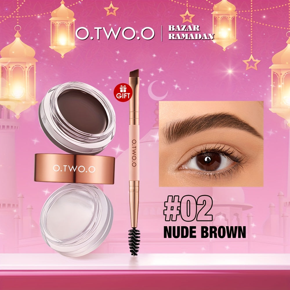 24-hour Waterproof O.TWO.O Eyebrow Cream and Wax - Natural, Long-lasting, Ultra Thin Slanted Brush for Precise Application, Concealer, and Shaping - Suitable for All Skin Types
