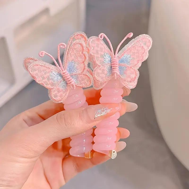 2 Cute Three-Dimensional Butterfly Phone Line Hair Rings, Suitable for Girls, High Elasticity Phone Line Hair Rings, Mixed Color Resin And Embroidered Butterfly Headpieces, Suitable for Daily And Casual Wear, Suitable for All