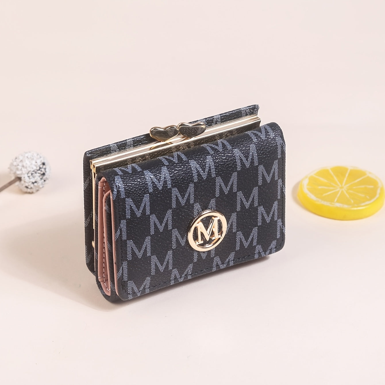 "Mother's Day Gift for Mom - Designer Monogram Tri-Fold Wallet w/ 12 Card Slots & Heart-Shaped Clasp | Vegan Faux Leather Compact Credit Card Holder, Stylish Women's Wallet (Perfect Gift for Her - Birthday, Anniversary & Moth