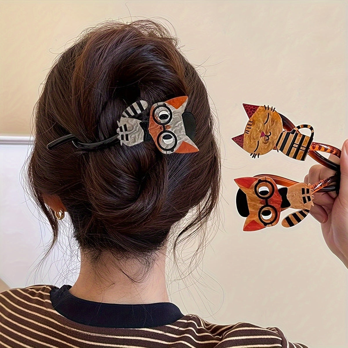 4pcs Cute Cartoon Cat Acrylic Hair Clips - Colorful Animal Print, Sweet Style Twist Barrettes for Women & Girls - Perfect Gift for Christmas, New Year, Valentine's Day