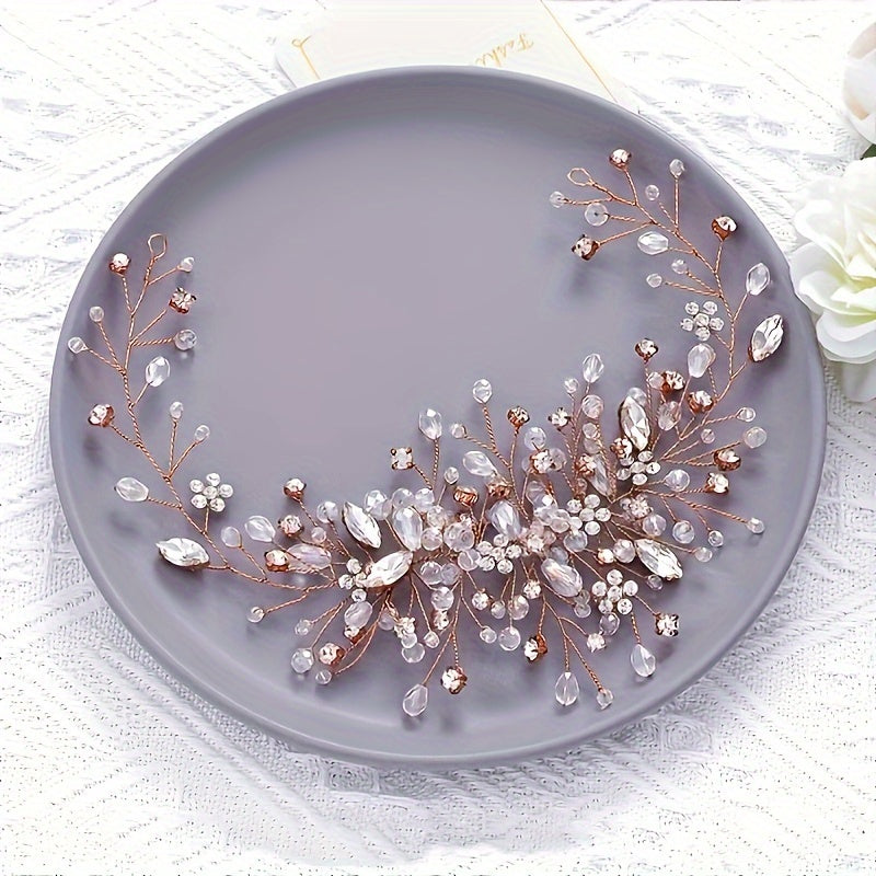 Elegant Bridal Headband with Crystal & Faux Pearl Accents - Hand-Washable, Fashionable Wedding Hair Accessory for Women