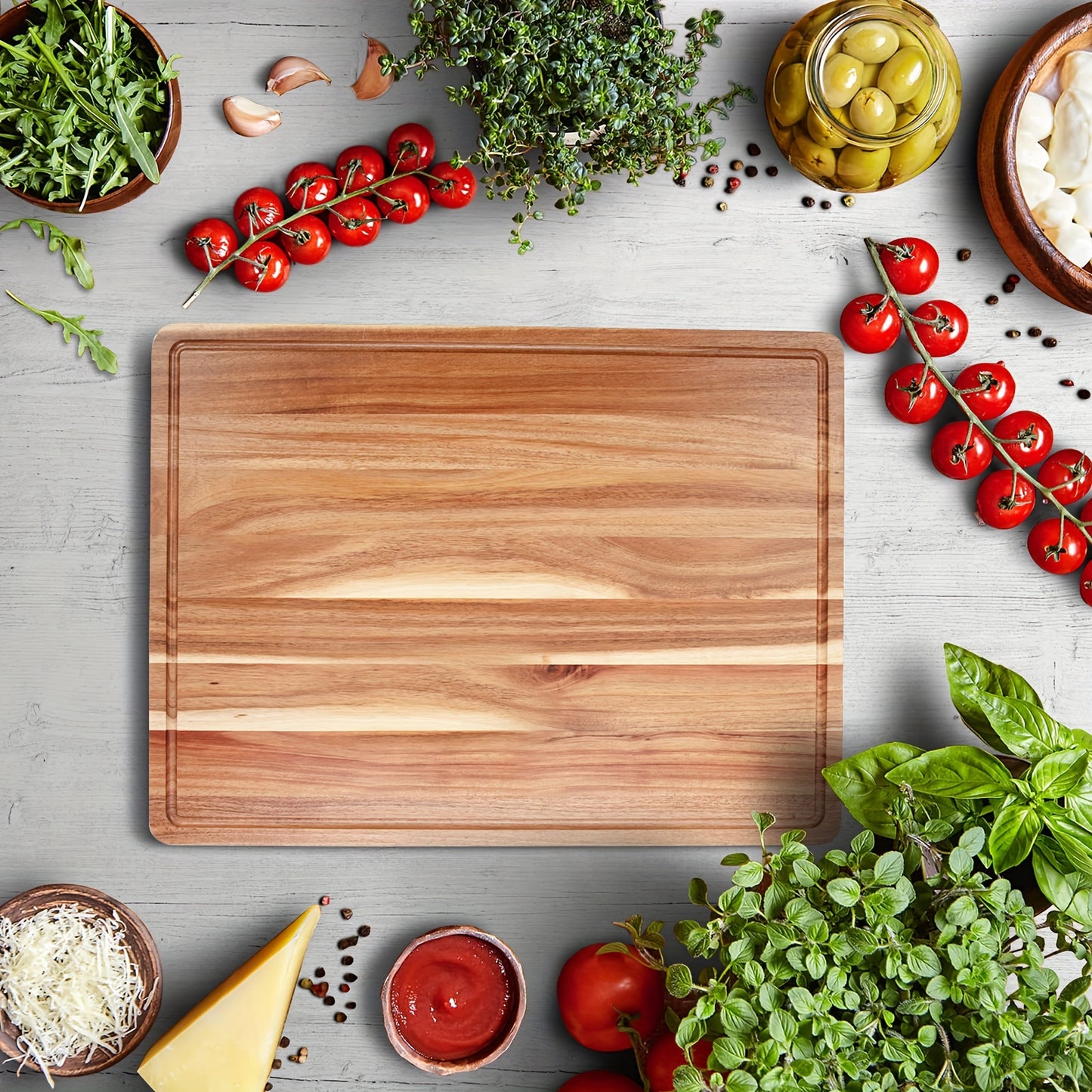 XXL Acacia Cutting Board - Extra Large Charcuterie & Cheese Serving Tray, Durable Wooden Chopping Board for Kitchen, Ideal for Food Prep, Serving Meat, Vegetables, and Cheese, Meat Chopping Board|Rustic Kitchen Accessory|Acac