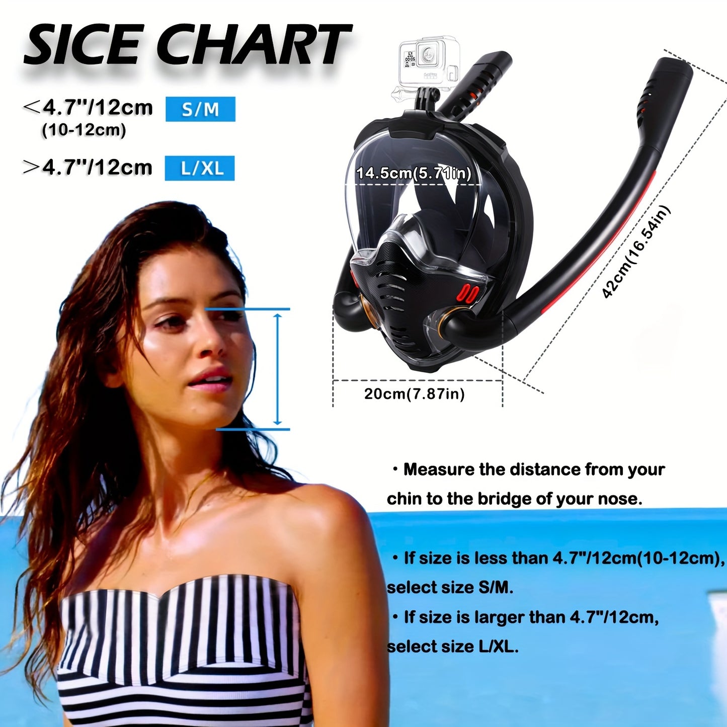BOKEFA Adult Snorkel Mask & Fins Set - Adjustable Full Face, 180° Panoramic View, Anti-Fog, Leakproof Design with Enhanced Airflow & GoPro Mount, Comfortable Polycarbonate Gear for Men & Women, Snorkeling Gear for Adults