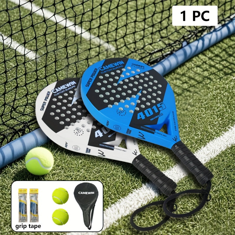 1set, Carbon Fiber Padel Tennis Racket, 2 Tennis Balls, 2 Racket Overgrips And 1 Storage Bag, Outdoor Sports Training Equipment
