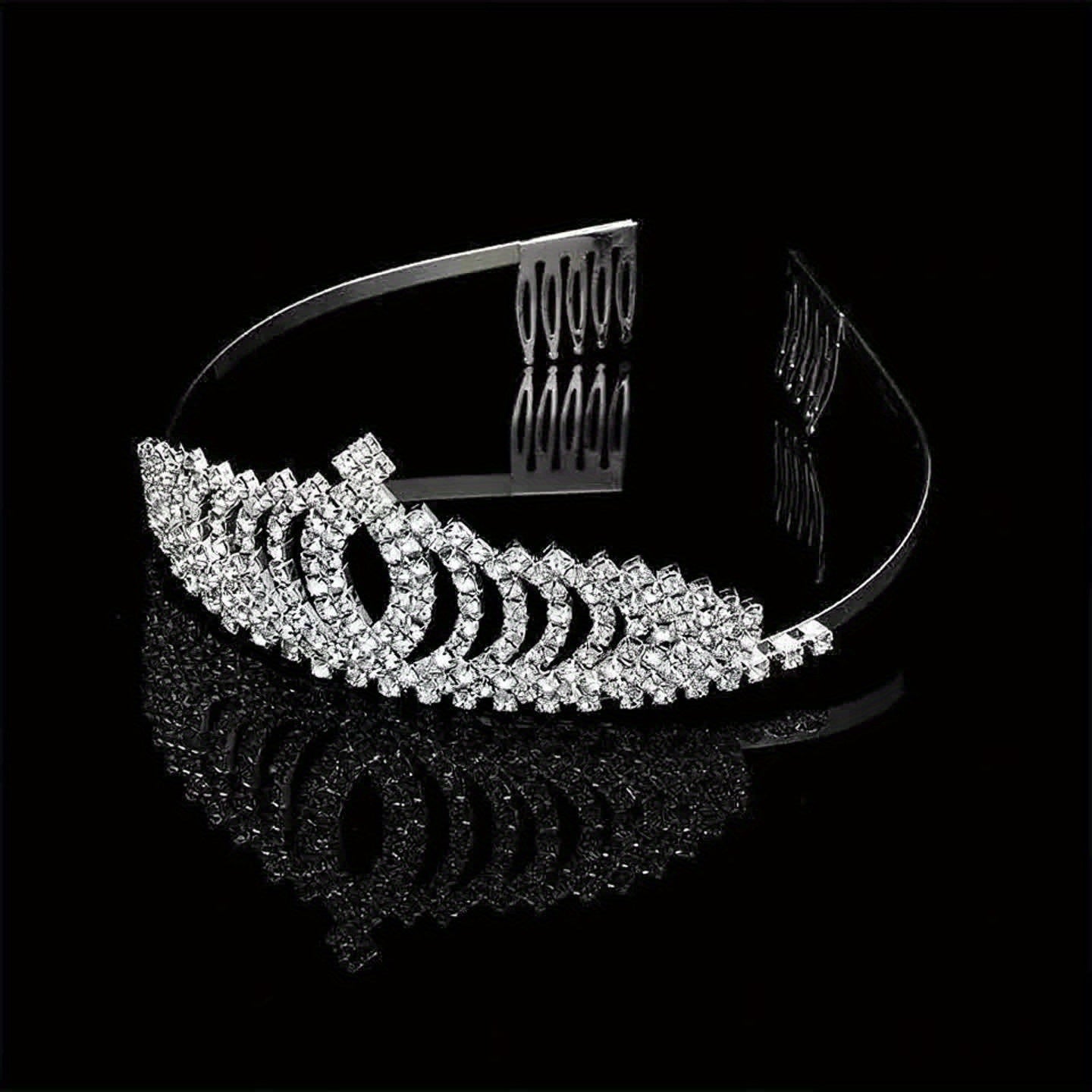 Royal Princess Tiara Headband, Full Rhinestone Crown with Comb, Bridal Wedding Birthday Banquet Hair Accessory, Fashionable Princess Style, 4.92x1.77 inches, Women's Special Occasion Jewelry Accessory Wedding & Birthday Celeb