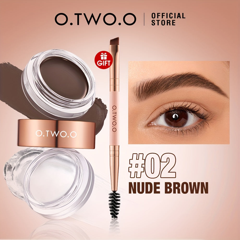 24-hour Waterproof O.TWO.O Eyebrow Cream and Wax - Natural, Long-lasting, Ultra Thin Slanted Brush for Precise Application, Concealer, and Shaping - Suitable for All Skin Types