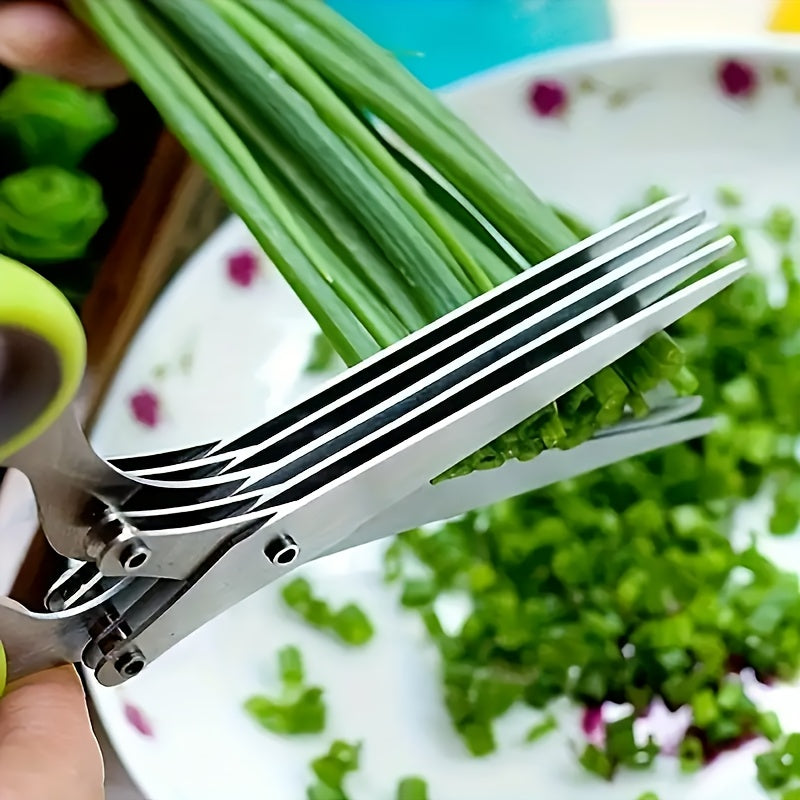 1/2pcs 5-Layered Stainless Steel Kitchen Scissors - Versatile Onion & Herb Shredder for BBQ & Indoor Use - Durable, Safe with Protective Cover & Built-in Cleaner