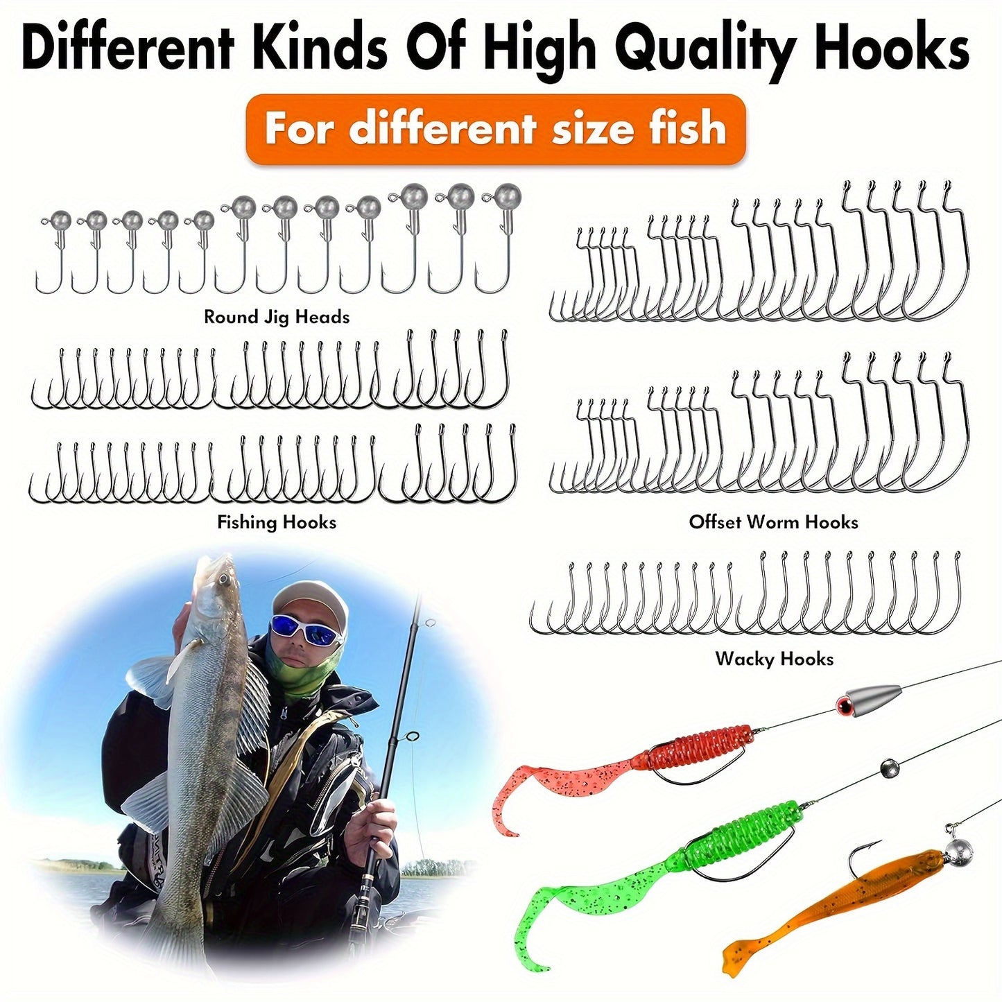 PLUSINNO 397pcs Fishing Accessories Kit, Fishing Tackle Box, Includes Fishing Gear, Hooks, Lead Weights, Hook Heads, Swivels, Combines into 12 Fishing Gear, Fishing Equipment Suitable for Perch, Bluegill, Trout, Crappie, etc,