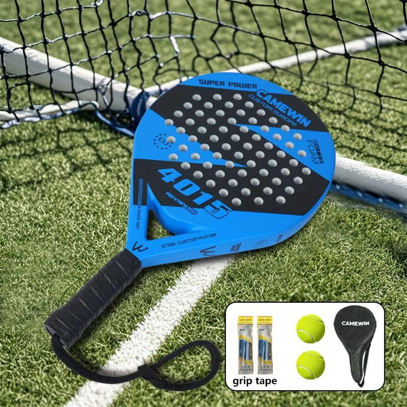 1set, Carbon Fiber Padel Tennis Racket, 2 Tennis Balls, 2 Racket Overgrips And 1 Storage Bag, Outdoor Sports Training Equipment
