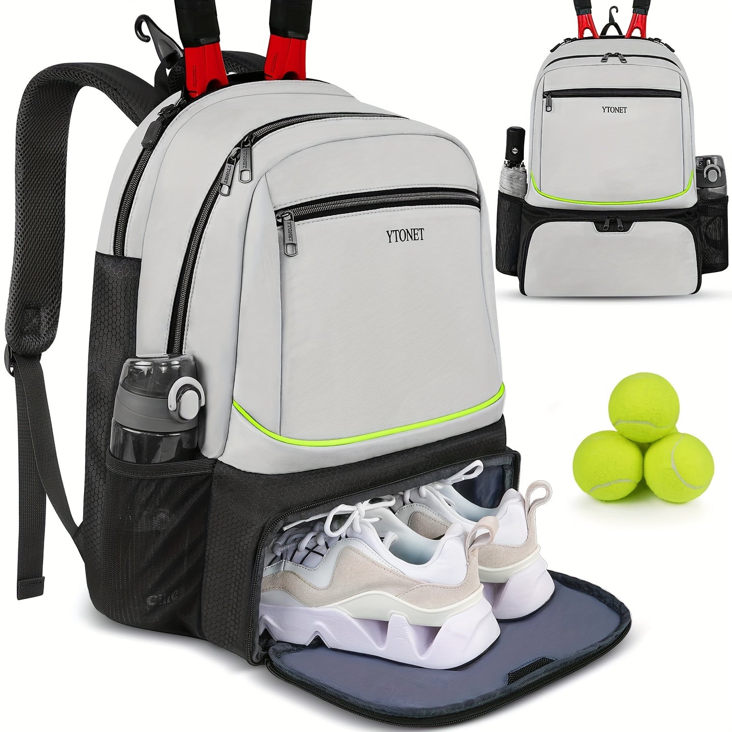 Large Capacity Tennis Badminton Backpack For Men Women, Waterproof Ball Bag With Insulated Pocket And Ventilated Shoe Compartment, Hold 1-2 Racket Storage Sports Bag, Nice Thanksgiving, Christmas, New Year's gifts