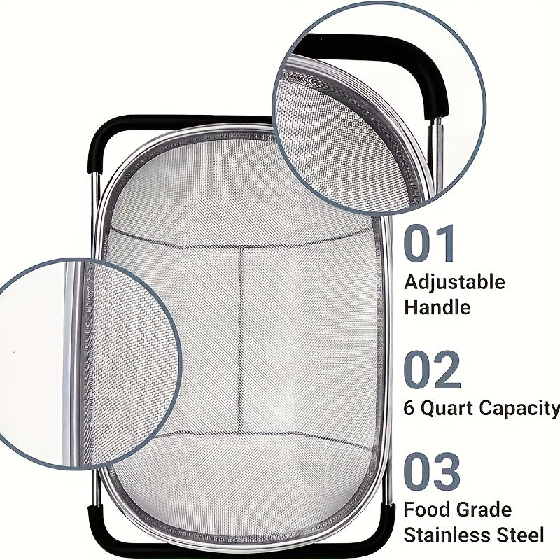 Expandable Stainless Steel Filter with Fine Mesh And Drain Basket - Suitable for Vegetables And Fruits, Kitchen Essentials, Food Safety, Filtered Vegetables