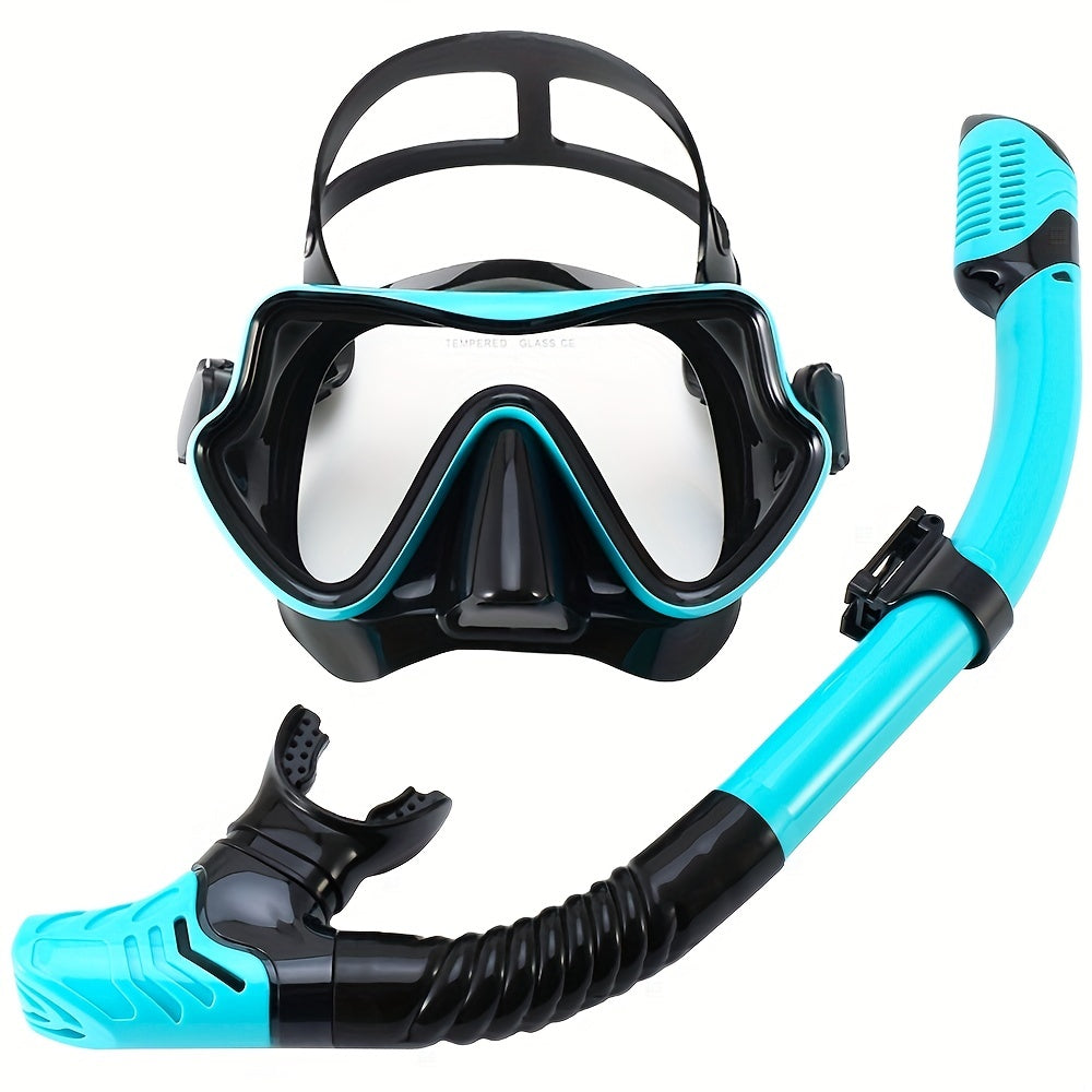 Unisex Premium Snorkeling Goggles with Wide-Angle View - Large Frame Silicone Mask & Anti-fog Breathing Tube Set for Comfortable, Leak-proof Diving Adventures