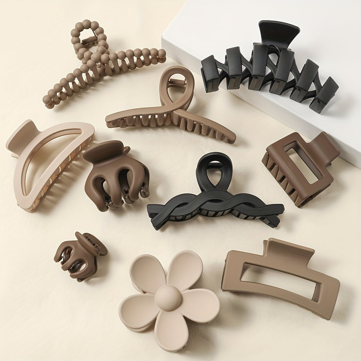 10PCS is a set of women's multi-colored geometric flower hollow frosted plastic elegant temperament simple hair accessories claw set