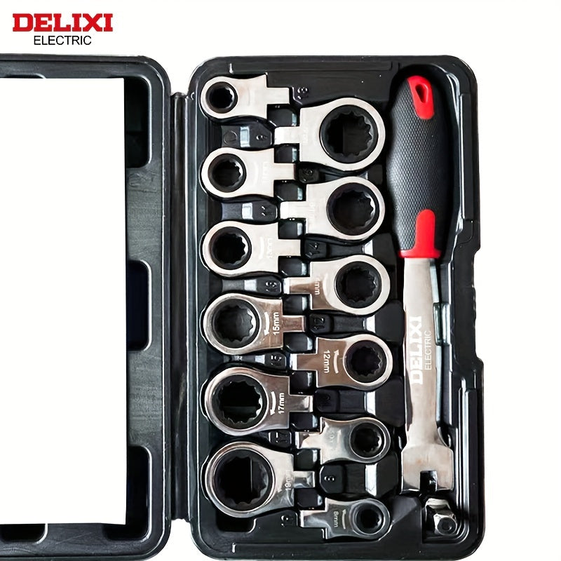 DELIXI ELECTRIC 12-in-1 Interchangeable Ratchet Wrench Set, Mechanical Metal Socket Spanner with Quick Release, Mirror Polished, Non-Slip, High Temperature Quenched, Precision Forged