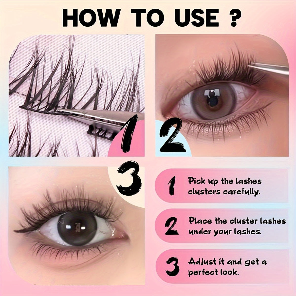 80 Clusters of 5D Faux Mink Eyelash Clusters Self-Adhesive with No Need for Glue The False Eyelashes Present a Fluffy and Messy Look Being Easy to Apply and Reusable