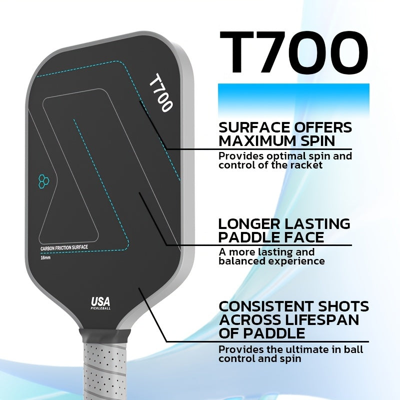 1pc T700 Carbon Fiber Pickleball Paddle, 16mm High-Friction Cloth Pattern Racket, Cold Pressed, Breathable & Comfortable Grip, Unisex-Adults, USA Approved