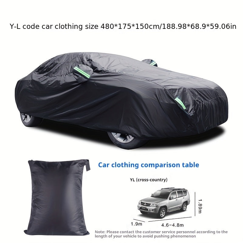 The Car Cover Is All Black With A 190T Silver-coated Fabric, Car Cover With Sun Protection, Polyester Reflective Strip Car Cover