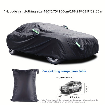 The Car Cover Is All Black With A 190T Silver-coated Fabric, Car Cover With Sun Protection, Polyester Reflective Strip Car Cover