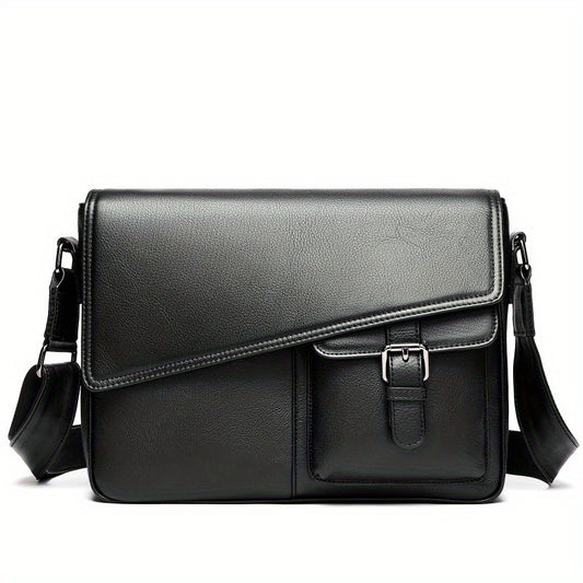 Genuine Leather Unisex Crossbody Messenger Bag - Sleek Minimalist Design with Adjustable Strap, Multiple Compartments & Metal Hardware, Black for Men & Women, Casual & Professional Use, Versatile Travel Purse | Korean Fashion