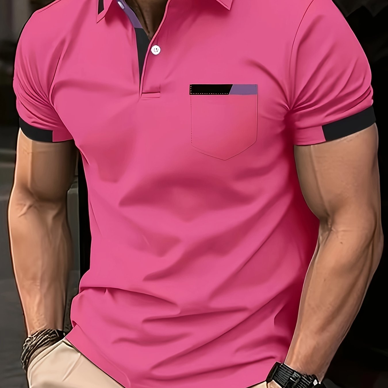 Elegant Men's Color Block Shirt - Casual & Stylish, Short Sleeve, Button Detail, Perfect for Home or Out