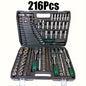 216/46pcs High Quality Multifunctional Heat Treated Chrome Vanadium Steel Ultimate Car Mechanic Tool Set, Premium Torque Wrench Set, Ultra Portable, Integrated Solution for Car, Bike And Motorcycle Maintenance