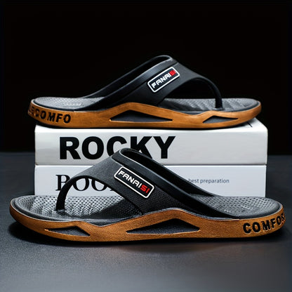 Men's Stylish Flip-Flops - Comfortable PVC Material, Non-Slip Sole, Arch Support Strap, Perfect for Beach & Casual Wear (Black/White/Beige), Beach Accessories