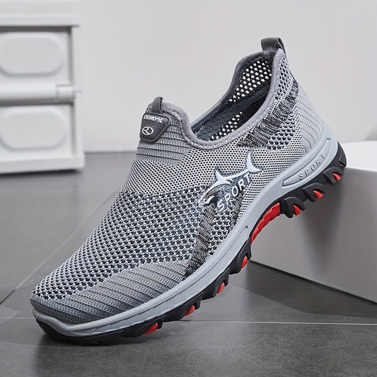 Men's Slip On Mesh Breathable Non Slip Sneakers, Durable Comfy For Spring Summer Outdoor Hiking Camping Climbing