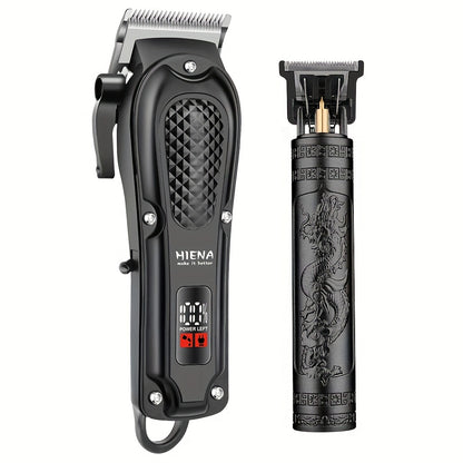 2pcs HIENA Professional Hair Clippers for Men, Cordless USB Rechargeable Lithium Battery, ABS Body, Digital Display, Carved Design, with 1200mAh Battery, for Ideal Gift for Father