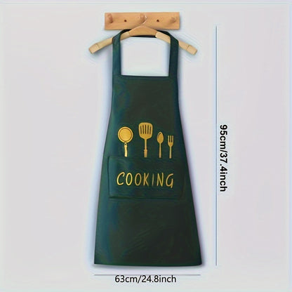 1pc & Kitchen Apron with Pockets, Adjustable Multi-Functional Design, 100% Polyester, Black & Green, Ideal for Coffee Bars & Restaurants, Durable & Easy to Clean, Apron