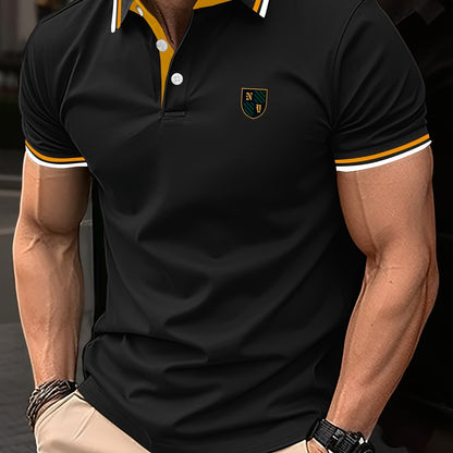 Casual Men's Short Sleeve Golf Shirt With Contrast Trim Design, Comfy Male Shirt For Golf Sports, Gift For Men