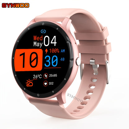 Synwoo Smart Watch for Men and Women - 3.25cm Full Touch Screen, Digital Display, Round Dial, Motion Tracker, Alarm Clock, Weather Update, Music Playback, Message Reminder, USB Charging, Rechargeable Lithium Polymer Battery,