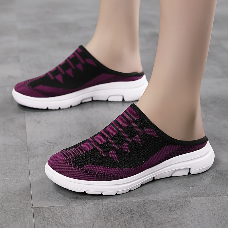 Women's Slip-On Sneakers, Casual Backless Walking Sports Shoes, Breathable & Lightweight Walking Mule Shoes, Plus Size