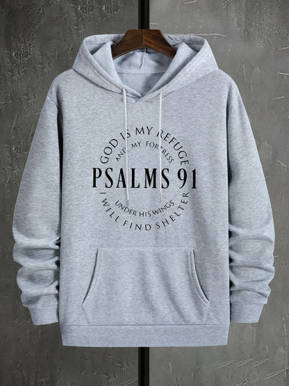 Stylish Psalms 91 Graphic Hoodie - Soft, Comfy, Loose Fit with Kangaroo Pocket, Drawstring, and Trendy Design - Autumn Winter Essential for Men